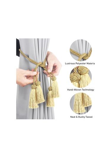 2'li Paket Altın, Zarif Perde Bağları, Püsküllü El Dokuma Pencere Dekorasyonları İçin Halat Dekoratif Perde Bağları, Diğer