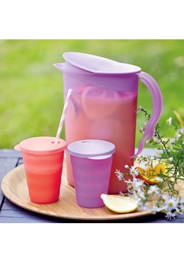 Tupperware Eko Tip Top Sürahi ve 2'li Pipetli Bardak Seti