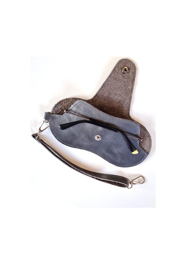 Bouscrab Gerçek Deri Özel Tasarım Gözlük Kılıfı Gri