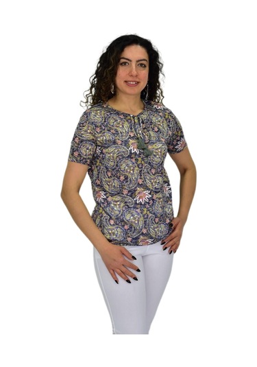 Kadın Kısa Kol Baskılı Bluz Bgl-st04689 Füme