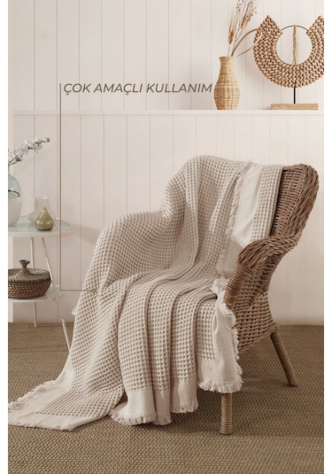 Elart Ruffle Pike Çift Kişilik 220x240 Cm Bej Bej