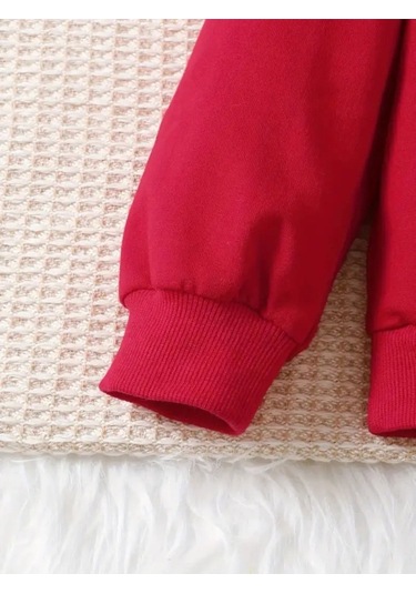 Kışlık Kapüşonlu Sweatshirt, Çocuk Kediciklerbaskılı Kırmızı