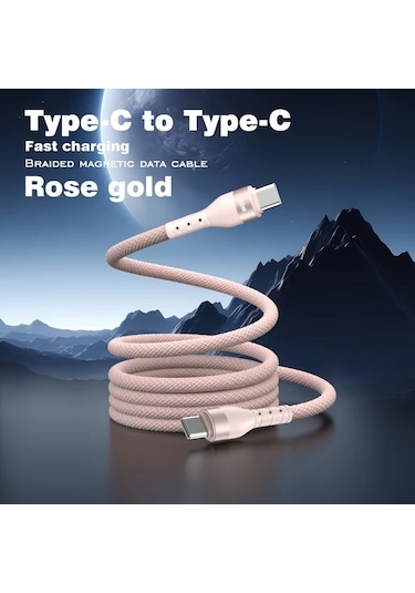 Chuangyinshop Rose Gold 60w 1m Manyetik Hızlı Şarj Kablosu Type C  15 16 Samsung S24 S25 Uyumlu Seyahat Araç İçin