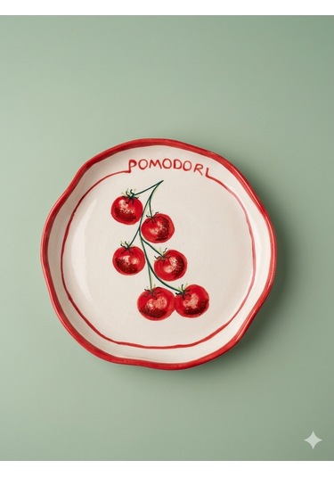 Pomodori Domates Desenli Şekilsiz Pasta Tabağı 20 Cm Çok Renk
