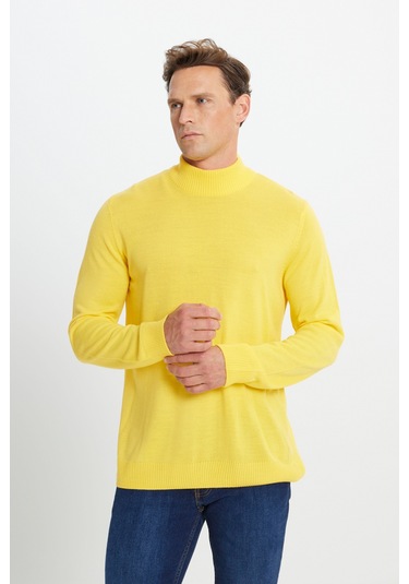 AC&Co / Altınyıldız Classics Erkek Sarı Standart Fit Normal Kesim Yarım Balıkçı Yaka Triko Sarı