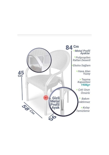 Bambu Beyaz 90x150 Cm Camsız Rattan Bahçe Balkon Masa Takımı Beyaz