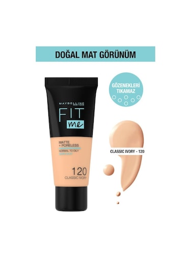 Maybelline New York Fit Me Matte+Poreless Fondöten No:120 Classic Ivory 30 ML