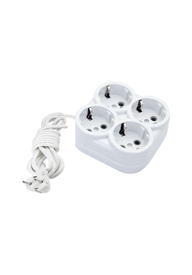 De-pa 4'lü Topraklı Kare Grup Priz 3 Mt Kablolu 10003