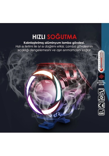 Beyaz Rgb Angel Kırmızı Şeytan Göz Çakarlı 20w Motorsiklet Sis Fa