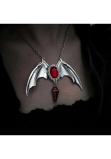 Dükkan Design Gotik Bat Cross Tabut Kolye Gümüş - Gri - Siyah