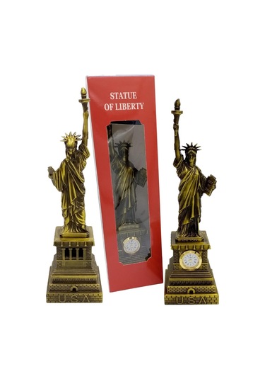 Metal Saatli Özgürlük Heykeli Gold Vintage Dekor Usa 25cm