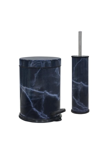 SİLİWAX LACİVER MERMER -2 Li Set Pedallı Çöp Kovası ve Wc Klozet Lacivert