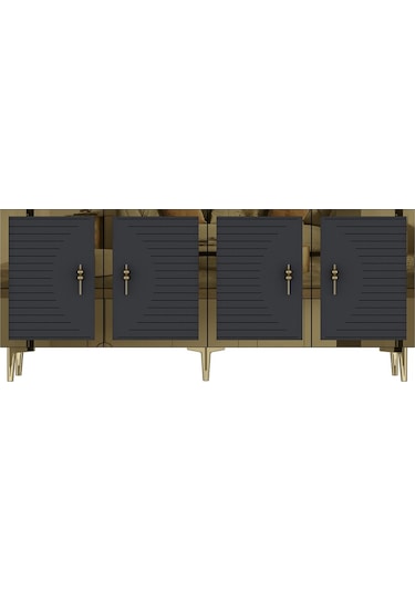 Ka1801ag Tuna Konsol, Tv Sehpası Antrasit-gold 180cm Antrasit / Koyu Gri - Gold