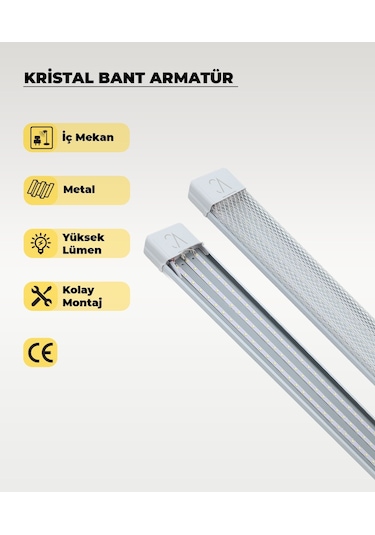80w Beyaz Kristal Led Bant Armatür 3200k Sarı Işık Beyaz