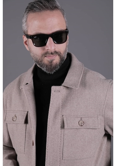 Ohepmoda Dikiş Detaylı Erkek Kaşe Kaban Mont Vizon