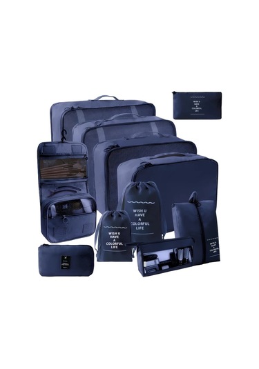 Fochsia Makyaj Çantası Sekiz Parça Set Parlak Mavi 8 Parça Seyahat Saklama Organizer Ahşap