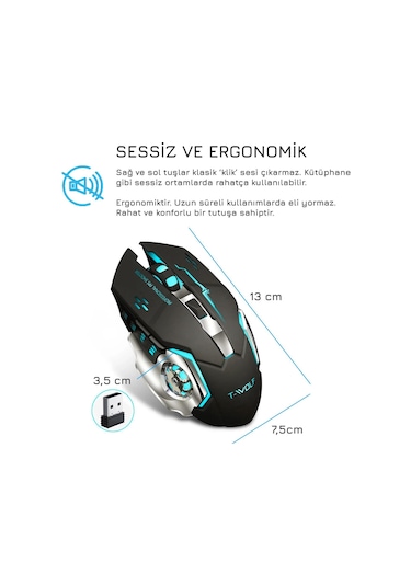 UpWay TW-Q13 2400 DPI Sessiz Kablosuz RGB Oyuncu Mouse