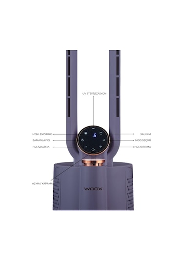 Woox Aktif Karbon Filtreli Zaman Ayarlı Dijital Ekran Hava Temizleyici Ve Hava Soğutucu Nemlendirici Siyah