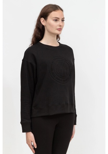 Embossed Medallion C Kadın Bisiklet Yaka Sweatshirt-siyah Siyah