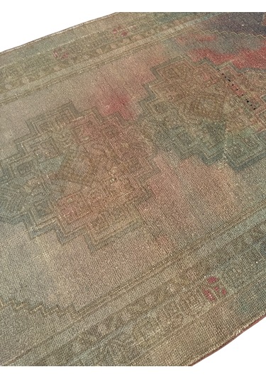 El Dokuması Vintage Taşpınar Halısı 128x248 Renkli Eskitme Halı Renkli