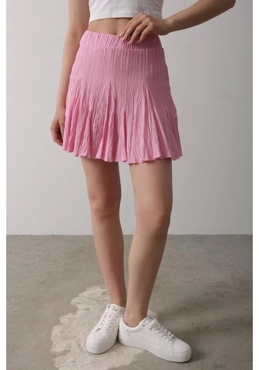 Beli Lastikli Mini Etek - Pembe Pembe