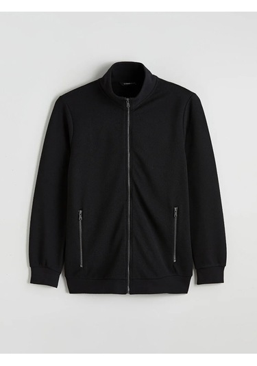 Lc Waikiki Siyah Standart Kalıp Dik Yaka Erkek Fermuarlı Sweatshirt