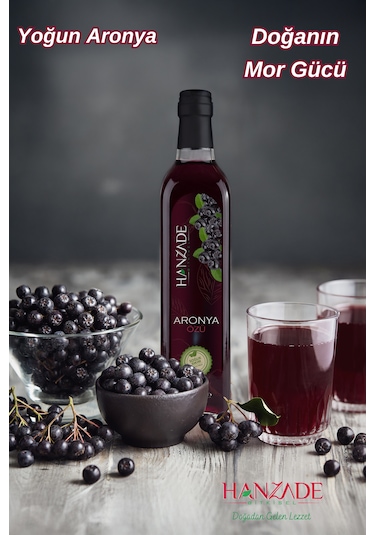 Hanzade Bitkisel Aronya Özü 500 Ml Soğuk Pres, Yoğun Tat, Cam Şişe