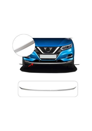 Nissan Qashqai Uyumlu 2017-2021 Krom Ön Tampon Çıtası Paslanmaz Çelik