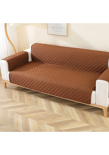 Sones Çift Taraflı Su Geçirmez Evcil Hayvan Yastığı Elmas Desenli Kanepe Kılıfı, Boyut: 190x196cm Kahve