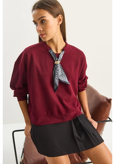 Shade Kadın Fular Detaylı Pamuklu Ottoman Sweatshirt 6931 60283689 - Bordo