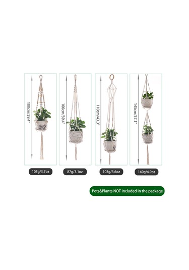 Yifomall El Yapımı 4'lü Makrome Bitki Askısı Seti - Farklı Boyutlarda Dekoratif İç/dış Mekan Saksı Askısı