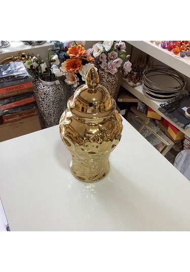 Dekoratif Seramik Gold Renk Küp 27 Cm