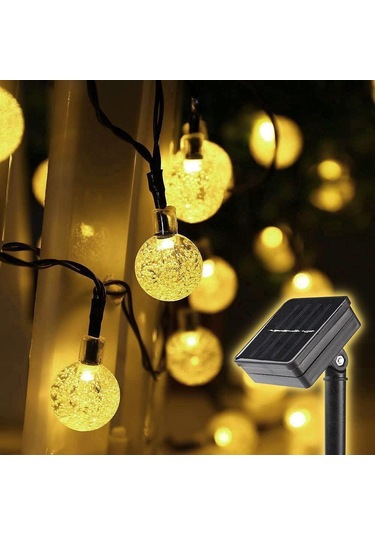 Mighty Enerji Tasarruflu Güneş Enerjili Cam 7 M 50 Led Sarı Aydınlatma Lambası Bahçe Süsü Set - Tekli Set