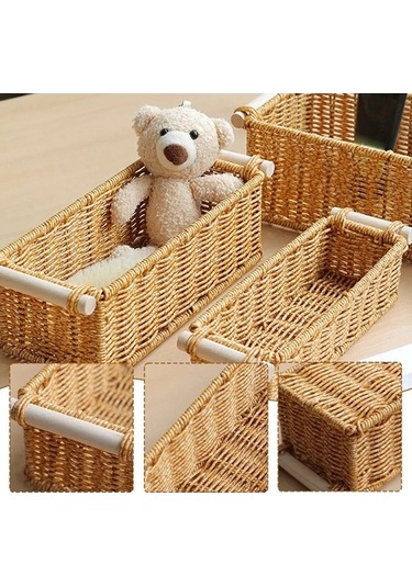 Bosphorusboutique02 Treasure Rattan Storage Basket, Multi-color, For Raft Shelves, Hasır Saklama Çok Renkli Çok Renkli