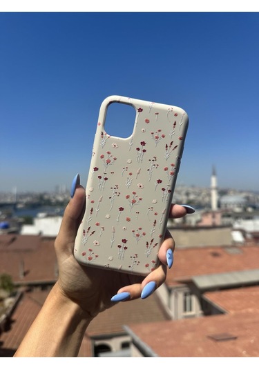 İphone Xs Uyumlu Çiçekler Tasarımlı Telefon Kılıfı - Krem