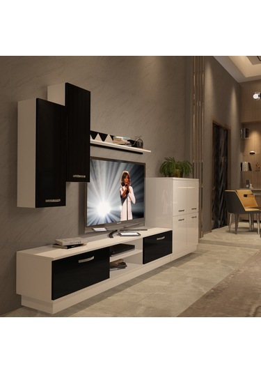 Decoraktiv Eko 6b Mdf Dvd Tv Ünitesi Tv Sehpası Beyaz - Siyah