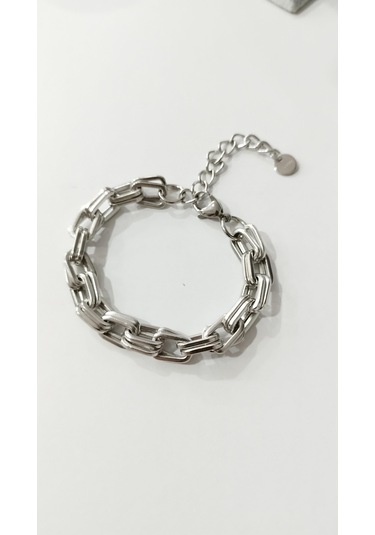 Çelik Gümüş Renk Kararmaz Bayan Klasik Tasarım Bileklik 17+5 Boy Çelik