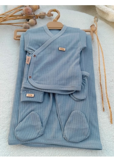 Bilge Trend Erkek Bebek Gri Natural 7 Parça Hastane Çıkışı , Zıbın Seti Gri