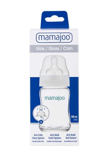Mamajoo Cam Anti-kolik Biberon 180 Ml, Yenidoğan Bebek, 0ay+, Yavaş Akışlı