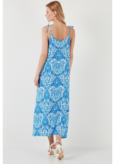 Lela Regular Fit Ip Askılı Uzun Bayan Elbise 5865732 Mavi