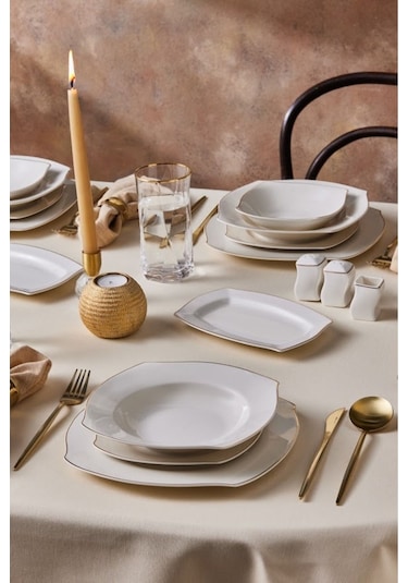 Karaca  Square Bone Beyaz Altın 53 Parça 12 Kişilik Yemek Takımı