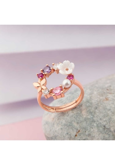 Blackcraft Gümüş Ayarlanabilir Rose Manolya Çiçeği Kadın Yüzük Bc-9ab082