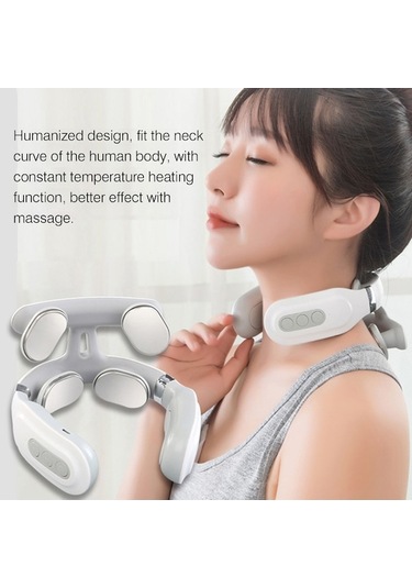 Tongxida 4 Başlıklı Akıllı Boyun Masaj Cihazı, Beyaz, Usb Isıtmalı Titreşimli, Boyun Masajı İçin İдеal Beyaz