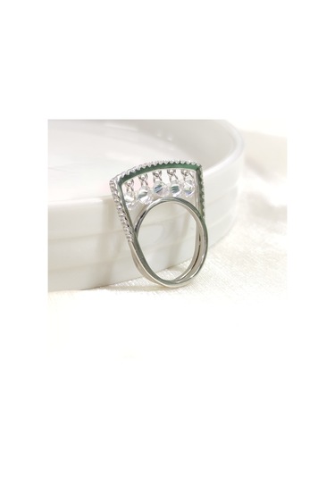 İthal Sallantılı Taşlı Gümüş Yüzük - 14 Beyaz