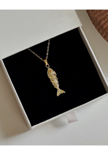 Gold Kıvrık Balık Kolye Çok Renkli