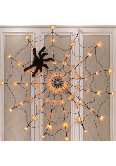 Kosona Halloween Dekorasyon Işıklı Örümcek Ağı 1m 70 Led Isı Beyaz 8 Flaş Modu Uzaktan Kumandalı Pilli Işık Diğer