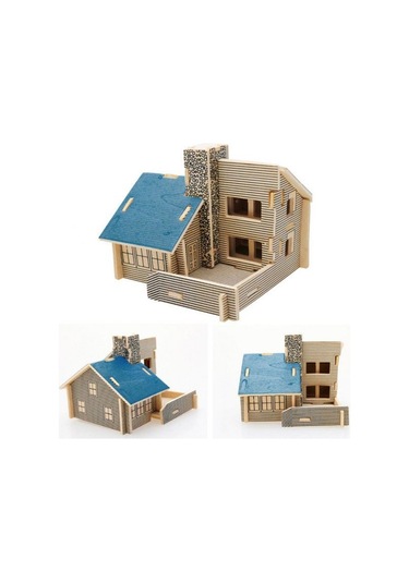 3d Ahşap Puzzle - Mavi  Ev