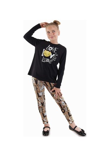 Denokids Love Kız Çocuk T-shirt Tayt Takım Renkli