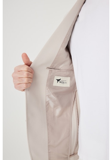 AC&Co / Altınyıldız Classics Erkek Bej Slim Fit Dar Kesim Mono Yaka Casual Ceket
