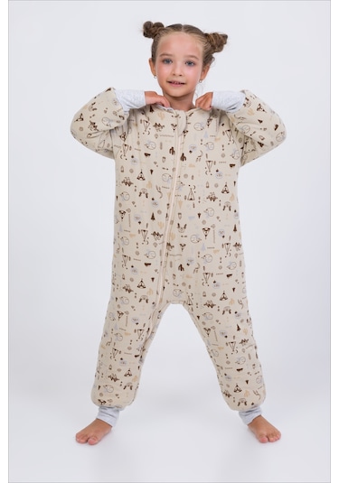 Kız Erkek Çocuk Kalın Elyaf Dolgulu Premium Kalite 2.5 Tog Desenli Uyku Tulumu Taş